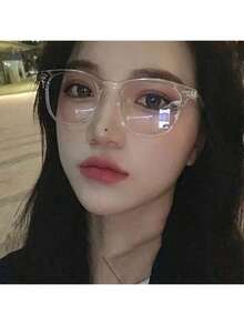 1 Piece Of Fashionable Men's And Women's Blackout Glasses - Transparent Square Frame, Suitable For Computers, Televisions, And Mobile Games, Designed In Korean Style For Both Men And Women - 無色 - 查看 3