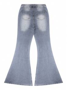 2026 Summer Y2K Style Women's High Waist Grey Flare Jeans, Stretchy Elegant Retro Casual Flare Pants Spring - Medium Gray - View 10