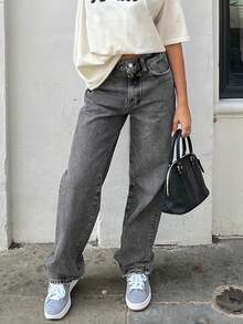 Women's Vintage Casual Washed High Waist Straight Leg Jeans - Grey - View 5