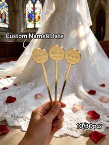 10/30pcs Personalized Wedding Acrylic Stir Stick, Custom Text Design For Stylish Beverage Mixing At Weddings - Multicolor - View 8
