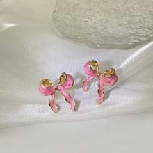 1 对可爱浪漫珐琅粉红蝴蝶耳钉，适合女性、休闲、节日、派对、礼物、装饰耳环 - 中紫紅色 - 查看 7