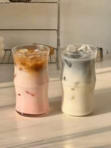 1pc Glass Coffee Cup, Ins Style Cold Drink, Milk Latte Cup, Designed Cup, Coffee Cup, Juice Cup - Clear - View 7