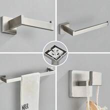 Kit Acessórios Toalheiro Prata Escovada Aço Inox Quadrado 4Pcs Winda - Prata - Visão 10