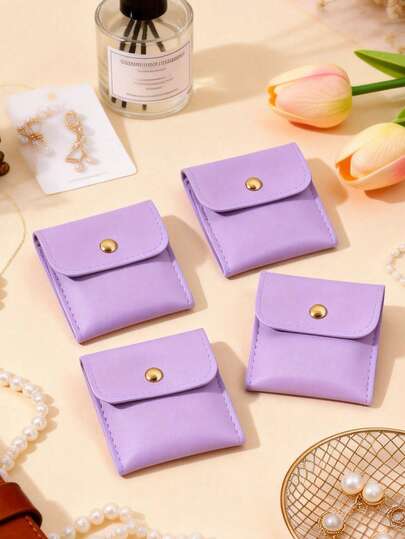 6pcs Purple Faux Leather Jewelry Pouches With Buckle Design - A Luxury Gift Bag For Earrings, Necklaces, Bracelets And Rings - Ideal For Storage, Packaging, Party Decor, Bridal Favors And Wedding Guest Gifts