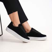 Tenis Feminino Liso Camurca Resistente Versatil e Leve Com Sola Antiderrapante Para o Dia a Dia - Preto - Visão 3