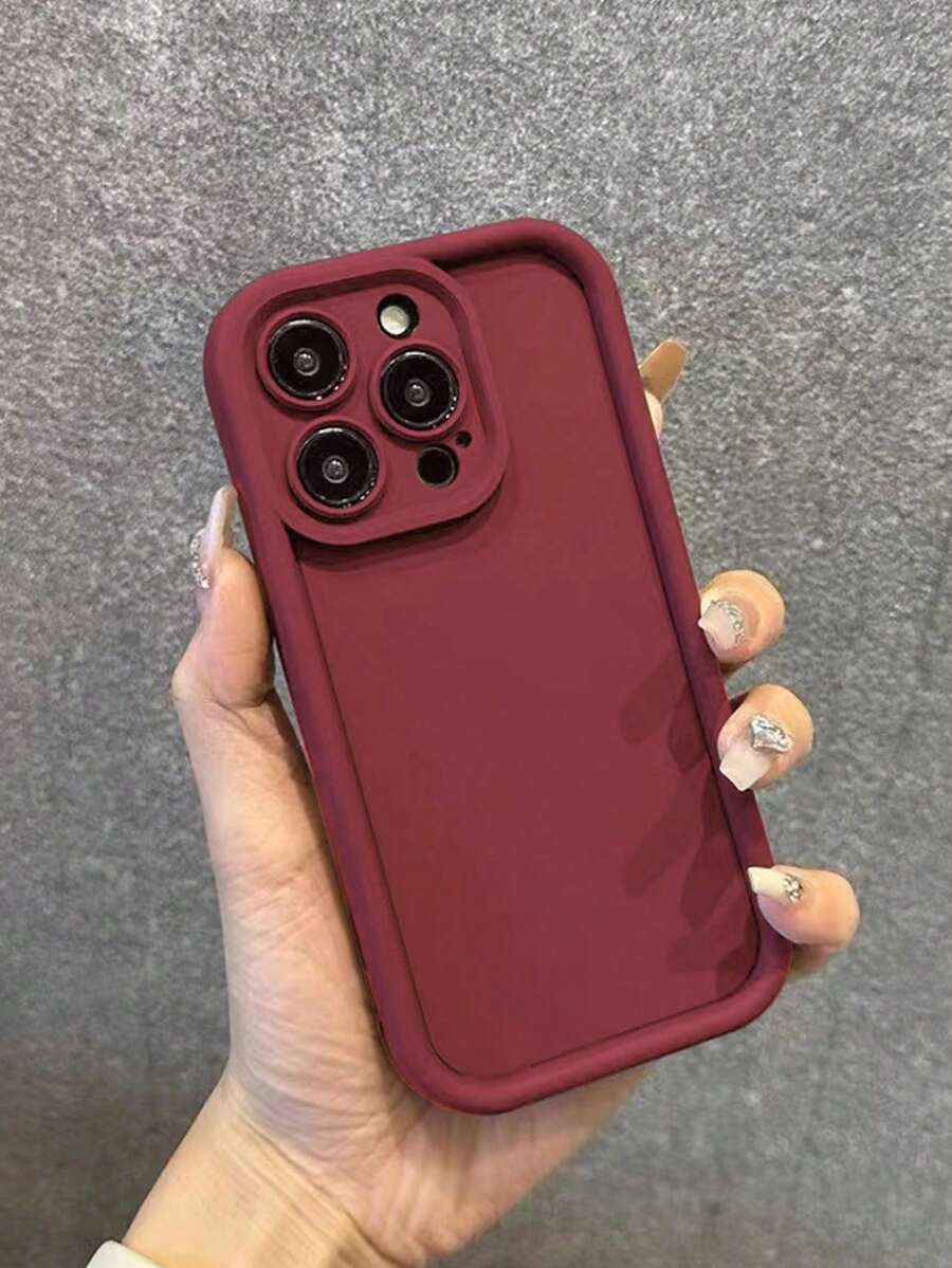 Thick Textured Pink Soft Silicone Shockproof Protective Phone Case Cover With Printed Design, Compatible With 16/16 Pro/16 Pro Max/16 Plus/15 XR/7/8, 15 Pro Max, 13 Pro Max, 14 Pro Max, 13, 14, 11, 12 Pro Max, P11, P12, XS, XR, 7/8 Plus, 7/8 GES2 Waterproof Anti-Fall Scratch Resistant - 酒紅色 - 查看 1