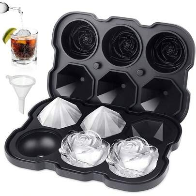 1pc Rose Shaped Ice Cube Tray, Silicone Ice Ball Mold, 6 Easy Release Large Ice Balls, For Cocktails, Beverages, Whiskey, Bourbon And Homemade Juices