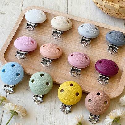 2个纯色印花三孔硅胶夹，彩色首饰制作扣，适用于节日装饰、DIY礼品配件、照片夹、多用途固定夹