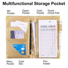 Server Books For Waitress Cute Waitress Book With Money Pocket Leather Server Book With Zipper Wallet Black Serving Book Organizer Fit Server Apron - Màu A - Xem 6