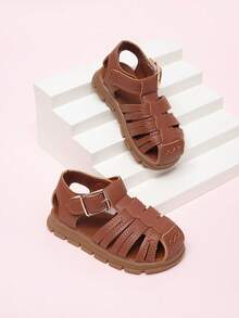 2025 Summer New Kids Sandals Fashion Casual Shoes Roman Shoes Toddler Magic Tape Closed Toe Girls Beach Shoes - Brown - View 3