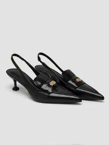 Giày lười cao gót hở gót kiểu Pháp mũi nhọn dành cho nữ - màu đen - Xem 3