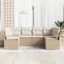 vidaXL 6-Teiliges Garten-Sofa-Set Mit Kissen, Beige Und Weiß, Poly-Rattan - Beige - Visualizzare 3