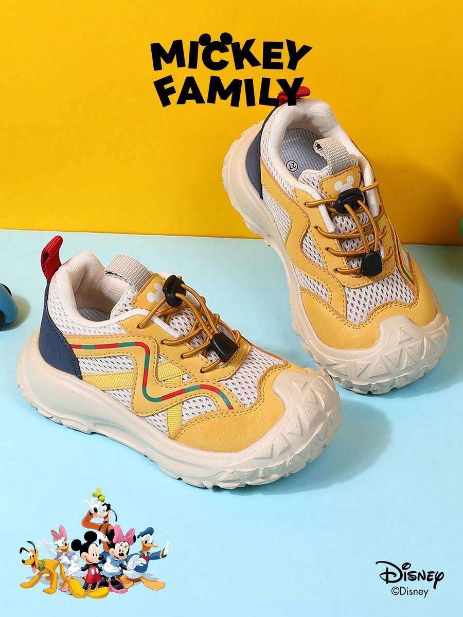 Disney 1 Pair Mickey Mouse Collaboration Children's Sneakers, Suitable For Daily Wear, Festivals, Sports, Outdoor Activities, Comfortable, Non-Slip, Breathable (Boys' Sneakers, Boys' Skate Shoes, Children's Sneakers, Girls' Sneakers, Girls' Skate Shoes) - Yellow - View 1