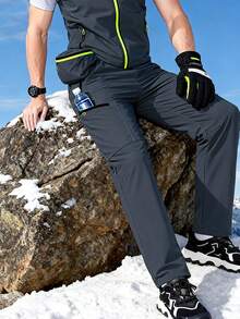 Men's Lightweight Straight Leg Pants, Boyfriend Style With Zipper Pockets, Solid Color Drawstring Waist, Comfortable Breathable Suitable For Outdoor Activities, Casual Wear, Street Fashion, Retro, Vacation, Country, Hip-Hop - Grey - View 5