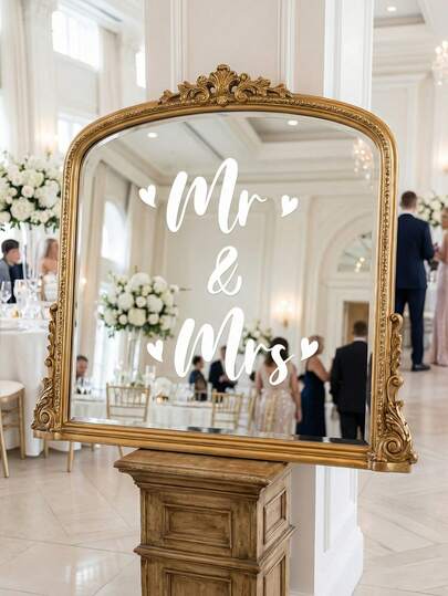 1张可移除艺术字母“Mr & Mrs”婚车窗贴纸，双面可见，高品质，镜面装饰，婚礼装饰，家居装饰，婚车装饰