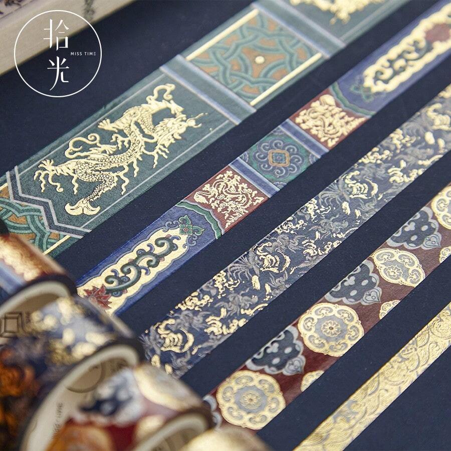1盒5卷和纸胶带套装，东方宫廷系列，中国复古紫禁城拱门设计贴纸，传统图案，皇家宫殿风格剪贴簿，文具用品 - 雲中鶴 - 查看 1