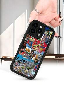 Hot Selling Haiti Collage Pattern Fashionable Men's And Women's Anti Drop Phone Case, Suitable For IPhone 17/17PRO/17AIR/17PROMAX/16E/16/16PRO/16PLUS/16PROMAX/15/15PROMAX/14/14PLUS/14PROMAX/14PROMAX/13/13PROMAX/12/11( Birthday Gifts, Easter Gifts, Valentine's Day Gifts For Internet Celebrities, Given To Friends, Girlfriends, Boyfriends, And Family - Black - View 4