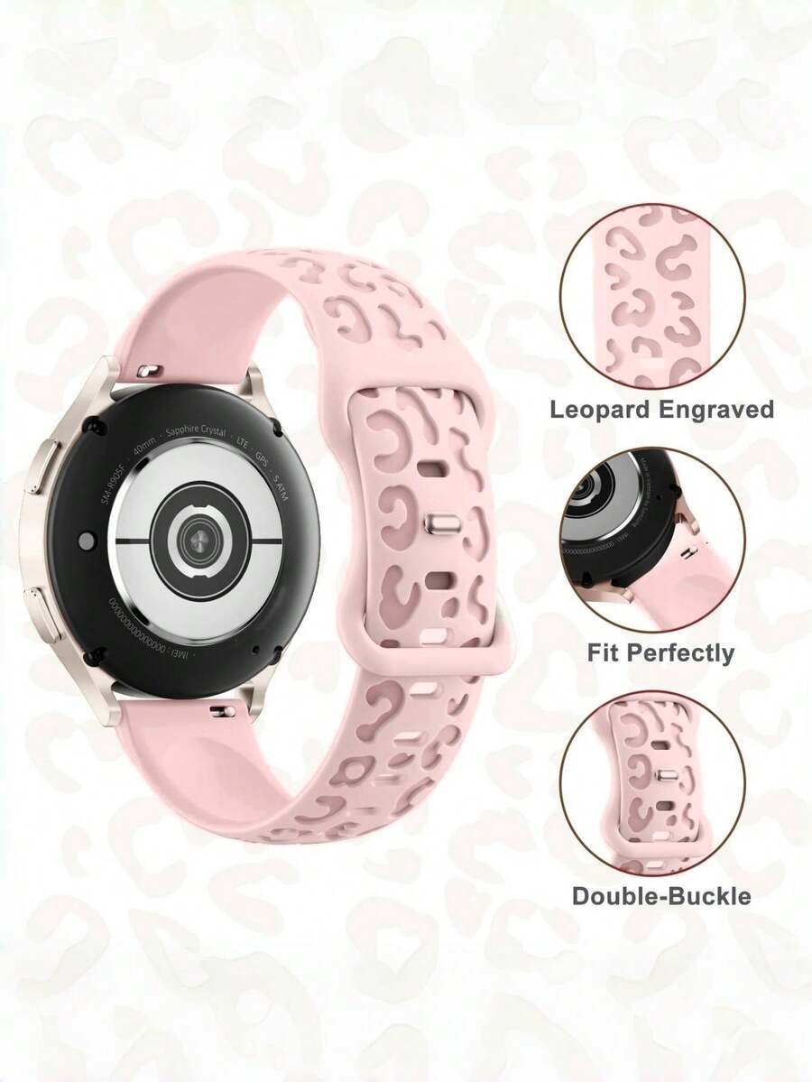 20mm 豹紋雕刻矽膠手錶錶帶，相容 Galaxy Watch 7 6 5 4 40mm 44mm/5 Pro/6 Classic 47mm/Watch 4 Classic/Active 2, 45mm/Watch 3/Watch 4 Classic 42mm 46mm Watch 6 47mm 43mm，波希米亞豹紋防水運動替換錶帶，相容 Honor，男女適用