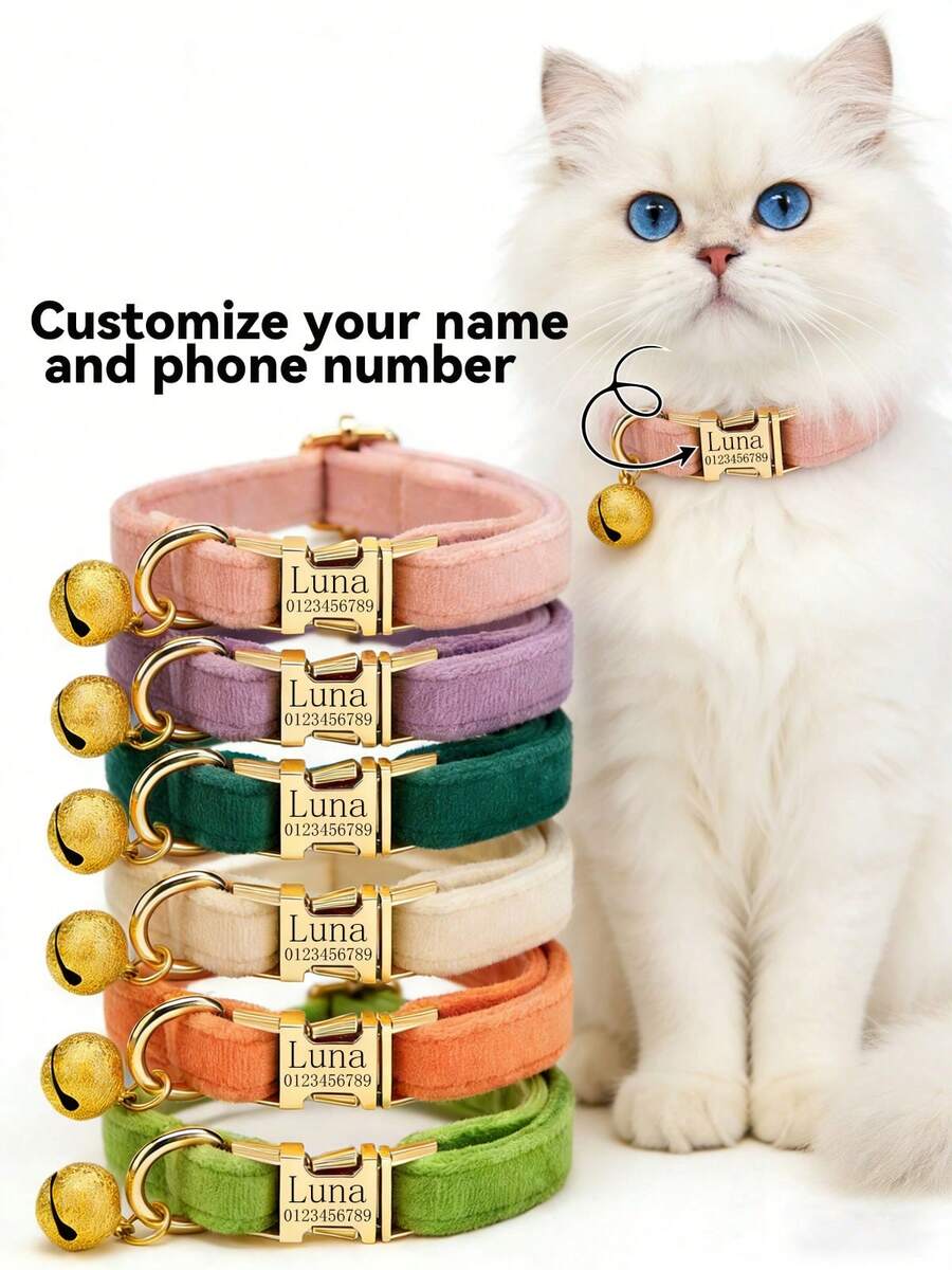 Kalung Kucing Personalisasi dengan Lonceng, Tag Nama dan Nomor Telepon yang Dapat Disesuaikan, Kalung Anti-Hilang yang Lembut dan Dapat Diatur, Hadiah Ideal untuk Kucing dan Anak Kucing - MultiWarna - View 1
