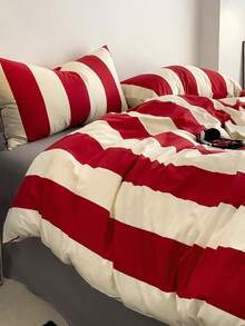 北欧风条纹床上用品三件套,含2个枕套和1个被套 - 彩色 - 查看 5