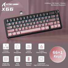 ATTACK SHARK X66 Wireless Mechanical Gaming Keyboard With Knob, Tri-Mode USB-C/BT5.0/2.4G Gasket Structure 60% RGB Gaming Keyboard, Side-Printed PBT Keycaps, Hot-Swappable Strawberry Switches, Compatible With Windows/PC/Linux/Gamers - Multicolor - View 9