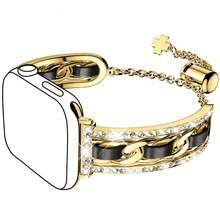 1pc Minimalist & Fashionable Watch Band, Compatible With Apple Watch 38/40/41/42/44/45/46/49mm, Sparkling Crystal Unique Design, Adjustable Bracelet Style Strap, Suitable For Apple Watch Ultra 2/1 Series 10/9/8/7/6/SE/5/4/3/2/1 (Band Only) - Gold - View 8