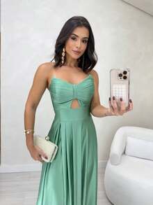 Women's Long Butterfly Dress, Strapless, Trilobal Fabric With Built-In Bra Cups | Party, Bridesmaid, Wedding, Graduation, Debutante | Adjustable Back, Sexy And Elegant, Party, Cutout/Cut, Asymmetrical Knot, Formal And Evening - 橄欖綠 - 查看 2
