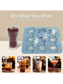 1pc Turtle Shaped Silicone Ice Cube Tray Mold, Suitable For Making Snacks, Cookies, Cocktails, Chocolates, Candies Or Party Ice Cubes - Multicolor - View 2