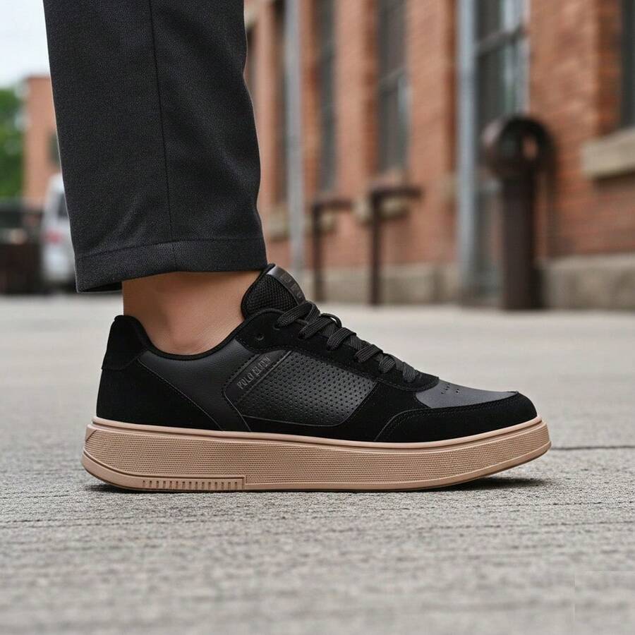 Men's Casual Street Minimalist Comfortable Basic Lightweight Urban Style Sneakers EDN2206 - 黑色 - 查看 1