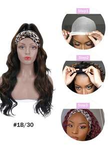Ombre Wavy Headband Wig, #1B/30 Highlighted, 180% Density, Glueless Seamless Hairline, Instant Wear Human Hair Wig For Women - S1/30 - View 3