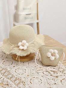 1 件装女童夏季草编太阳帽，大檐公主防晒沙滩帽 - 圓頂小花草帽 - 查看 16
