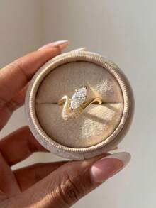 1枚优雅不对称立方氧化锆眼睛形状925纯银戒指，女士新娘首饰，适合订婚、结婚纪念日、生日礼物 - 隨形馬眼戒指 - 查看 4