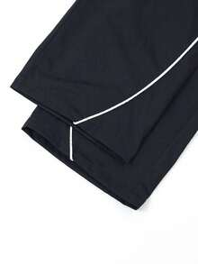 Pantalones rectos con franja lateral de contraste de color negro para niños y adolescentes, pantalones casuales minimalistas para exteriores, primavera/verano - Negro - Ver 6