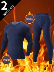 2pcs Men's Fashion Autumn Underwear Set, Winter Thermal Knit Base Layers - Blue - View 1