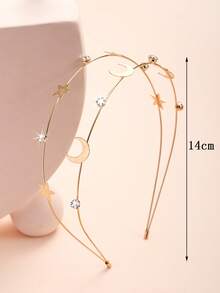 1pc Star & Moon Headband, Girls Back To School Gold Star & Moon Shiny Rhinestone Five-Pointed Star Hair Accessory - Gold - View 4