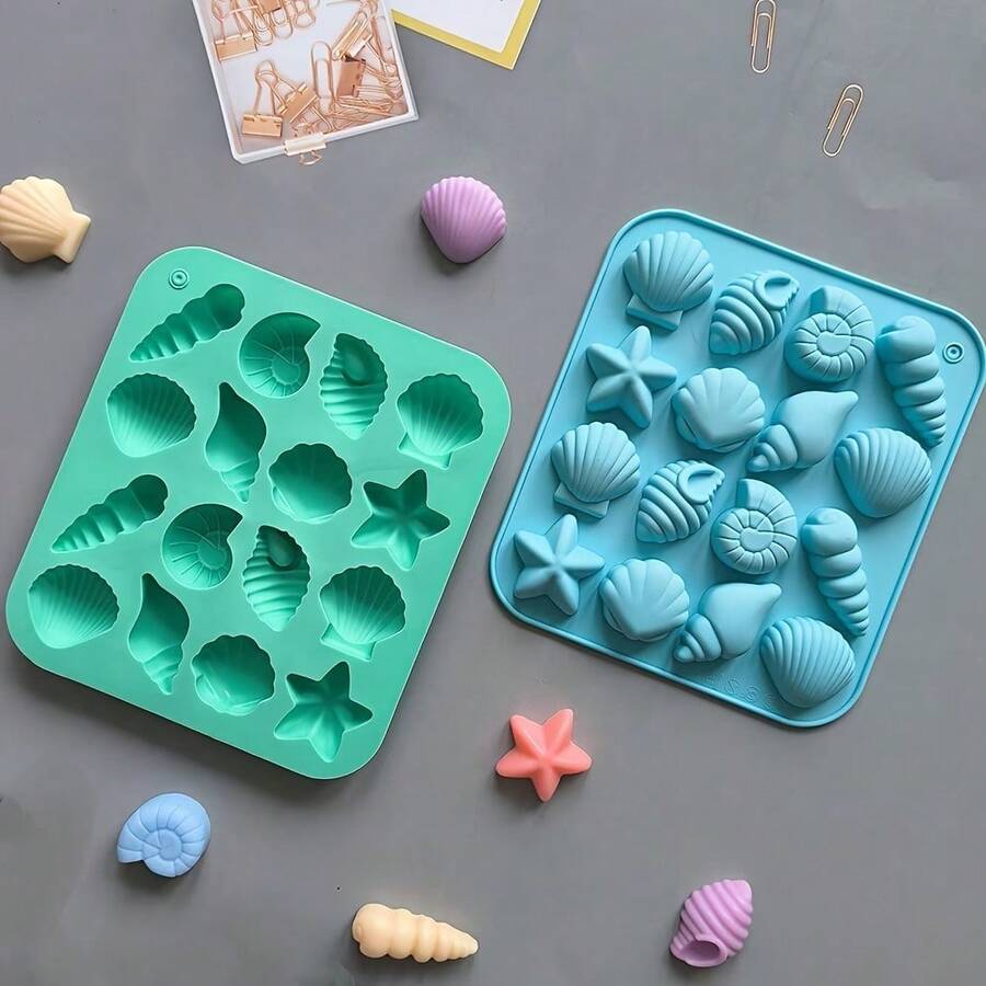 1个海洋主题贝壳、海星形状糖果、巧克力模具,硅胶模具,手工烘焙工具 - 彩色 - 查看 1