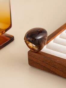 1 Set Unique Geometric Minimalist Resin Rings, Extra Large Oval Rings In Brown, Red, Green, Gray, Blue, White Options, Suitable For Women's Daily Wear, Holidays And Parties (Ring Texture Random) - Single Ring - View 8