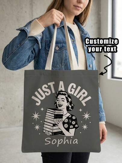 1pc Customized Canvas Bag, Unique Design (Photo, Landscape, Illustration), Foldable, Large Capacity, Lightweight, Stylish, Personalized Tote Bag, Shoulder Bag, Casual Shopping Bag Shop Back To School