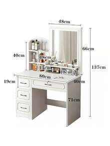 Tocador Multifuncional Con Espejo Y Estante 4 Cajones,Con luces,Suministro de energía USB ﻿ ﻿ ﻿ - Blanco - Ver 2