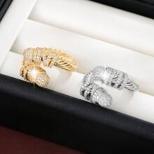 1pc Spiral Design Cubic Zirconia Inlaid Adjustable Open Ring For Women - Multicolor - View 3