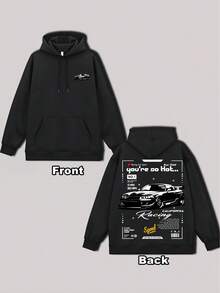 Nissan GT-R Design Hoodie, Car Print Hoodie, Loose And Casual Fit, Comfortable Fleece Sweatshirt For Men, Everyday Wear, Versatile, Retro Style, Suitable For Outdoor Activities, Winter Hoodie, A Valentine's Day Gift For Men. - 黑色 - 查看 2