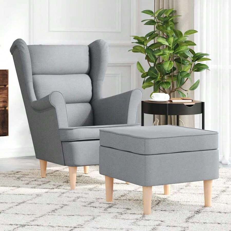vidaXL Poltrona con poggiapiedi grigio chiaro in tessuto - Grigio - Visualizzare 1