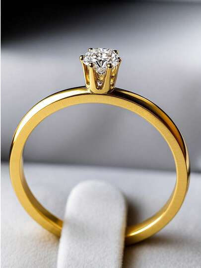 Aliança Anel Solitario Minimalista Polida Casamento Aço inox Dourado