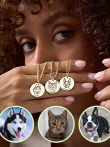 1pc Fashionable Minimalist Customized Photo Necklace, Unique Gift Suitable For Family, Couples, Parent-Child, Pets, Fashion, Retro, Minimalist, Unisex, Casual, Cute, Customized, Personalized, Distinctive, Ideal Gift For Him, Ideal Gift For Her, Boyfriend, Girlfriend, Dad - Multicolor - View 3