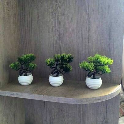 3pcs Artificial Mini Green Potted Plants, Fake Plastic Succulents In White Pots, Suitable For Home, Office, Dining Table, Farmhouse, Garden, Bathroom Decor