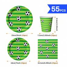 1 Set Of Football Design Disposable Plates, Napkins And Cups, Serves 10 Guests, Suitable For Birthday, Wedding, Party, Family Picnic - Multicolor - View 2