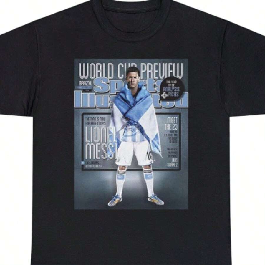 Lionels Messis Argentina Soccer World Cup Sports Illustrated Tee Shirt1 - 黑色 - 查看 1