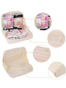 1pc Large Capacity Bear Canvas Pencil Case, Multi-Function Organizer Pouch, Compartment Stationery Bag, Suitable For Back To School - Single Piece - View 8