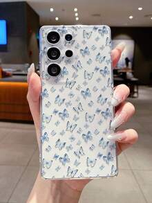 1pc Blue Butterfly Pattern Transparent TPU Soft Phone Case, Anti-Fall Anti-Scratch Anti-Fingerprint, Precise Camera Cutout, Compatible With Samsung, Apple, Nothing, Pixel, INFINIX, Redmi - Clear - View 3