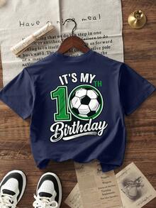 Tween Boys Casual Printed Crew Neck Short Sleeve T-Shirt, Summer Top - Navy Blue - View 4